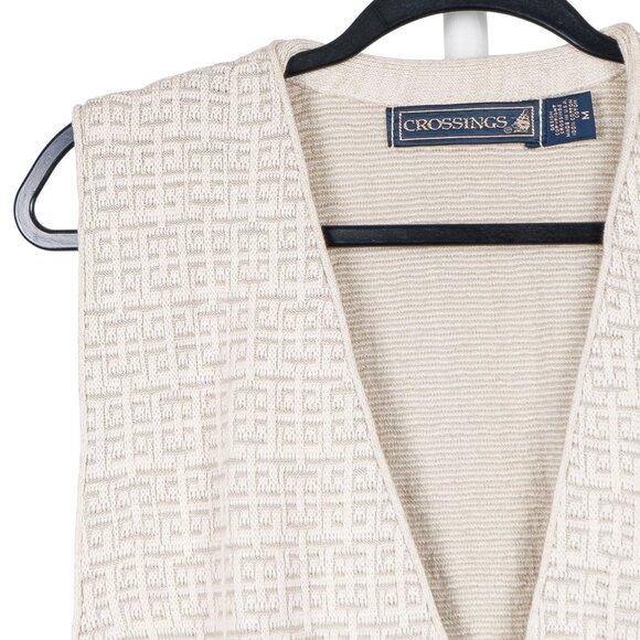Crossings VTG Sweater Vest M Men White Cream Geometric Buttons Cotton USA - Picture 2 of 5